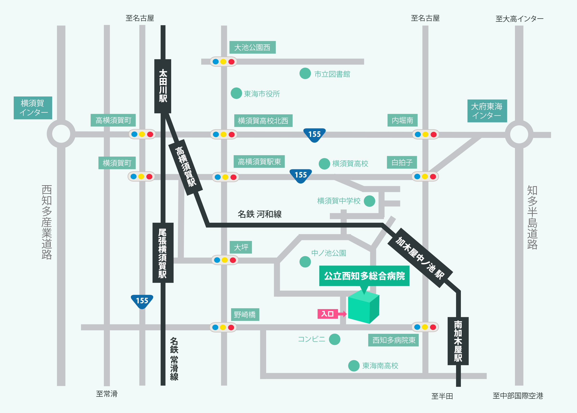 東海市方面からの簡易地図