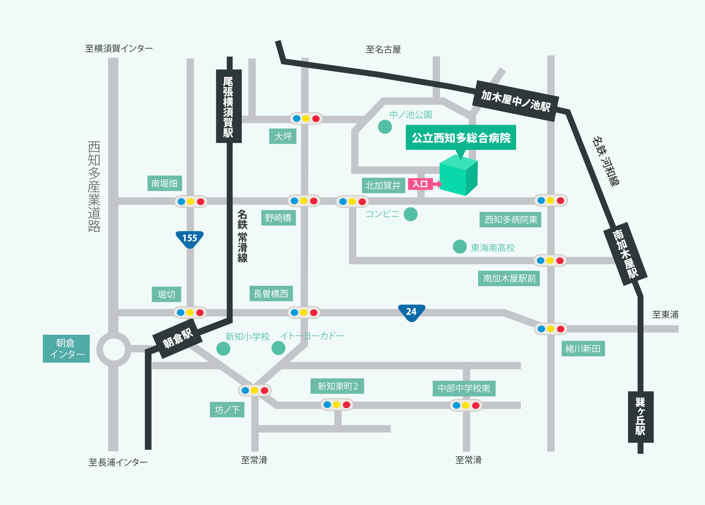 知多市方面からの簡易地図